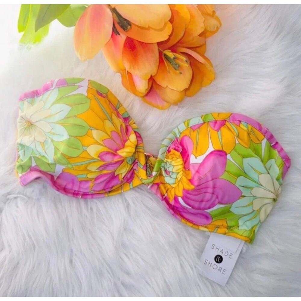 Shade & Shore Floral Bright Bikini Swim Bandeau Top NWOT Size 36 DD